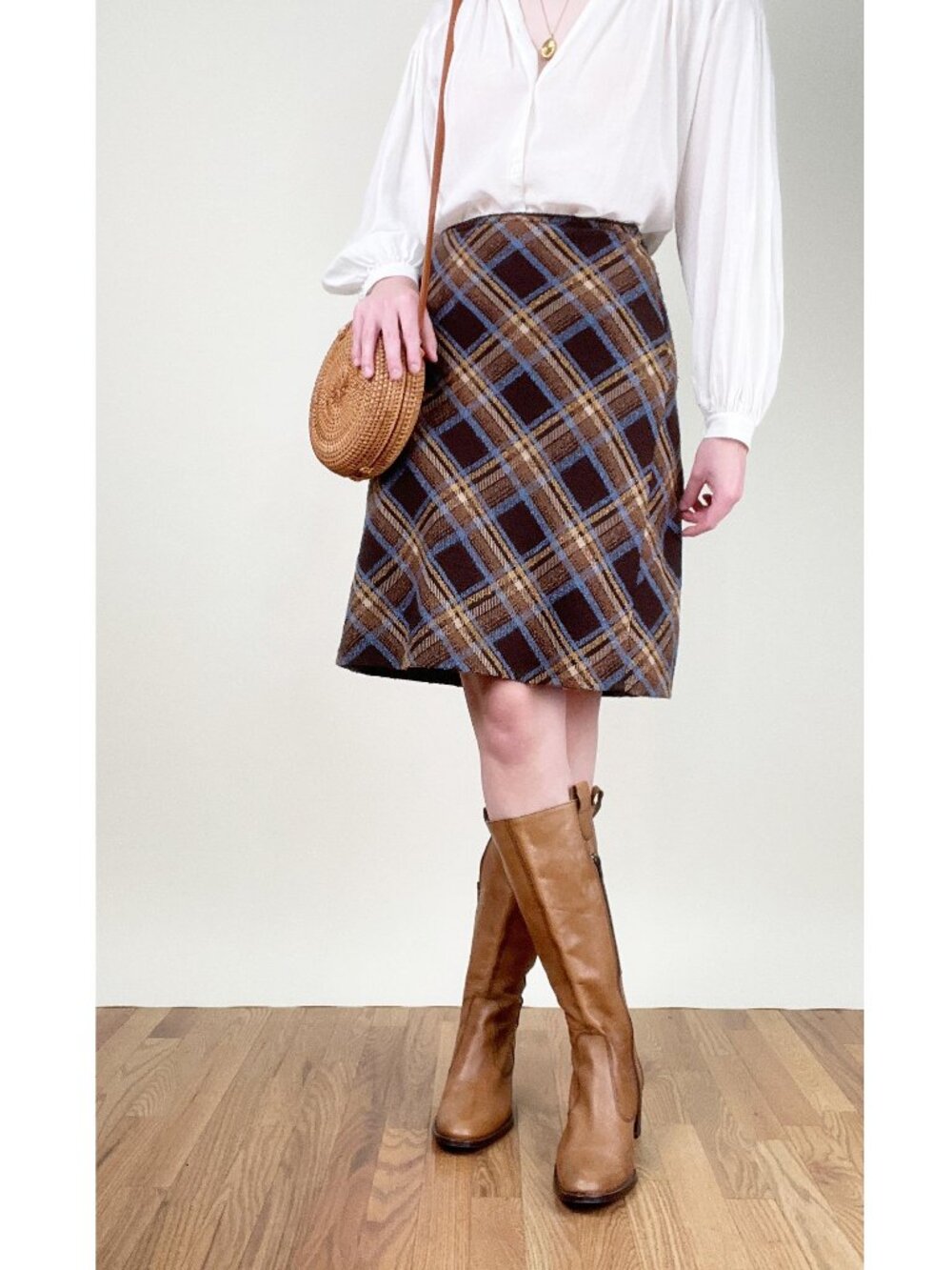 Vintage 90s Plaid Wool Midi Skirt A-Line Preppy Feminine Dark or Light Academia